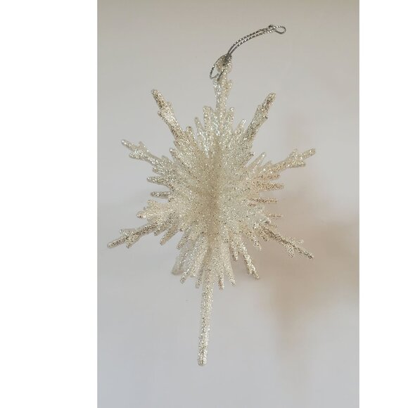 White Silver Starburst Christmas Tree Ornaments Set of 2 - Picture 3 of 7